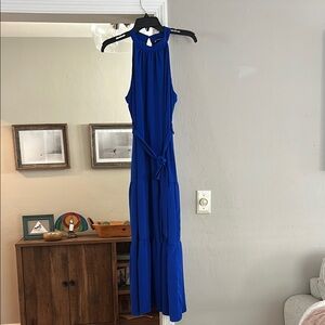 Elegant Blue Halter Maxi Dress